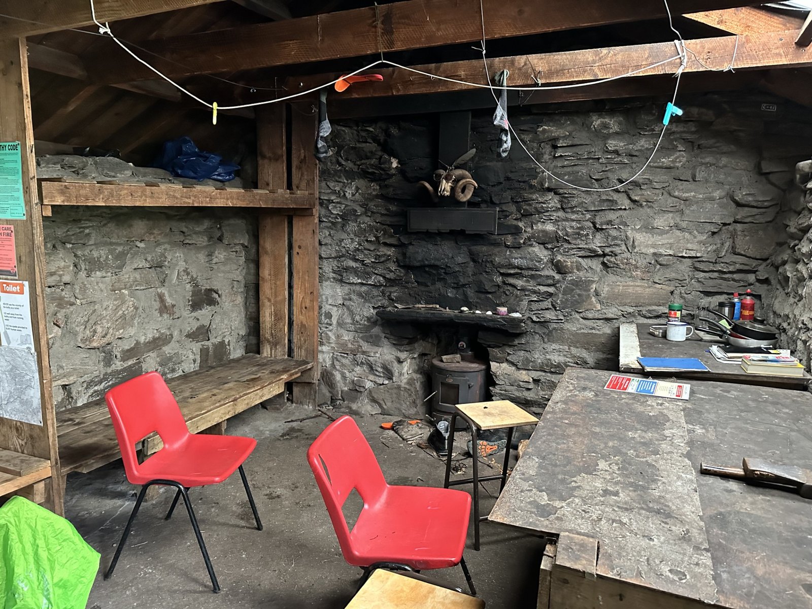The inside of Sourlies bothy in Knoydart on the Cape Wrath Trail